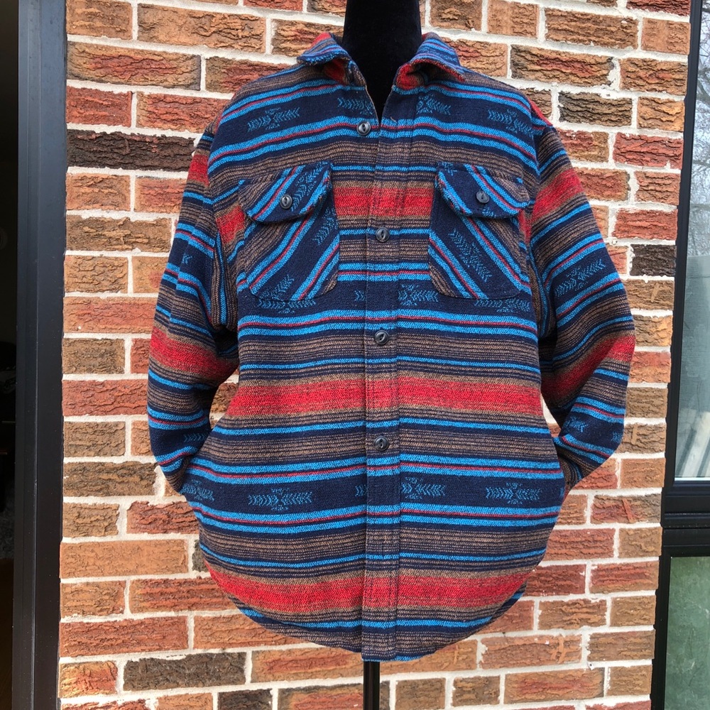 Casual Blue and Red Striped Button Down Shirt